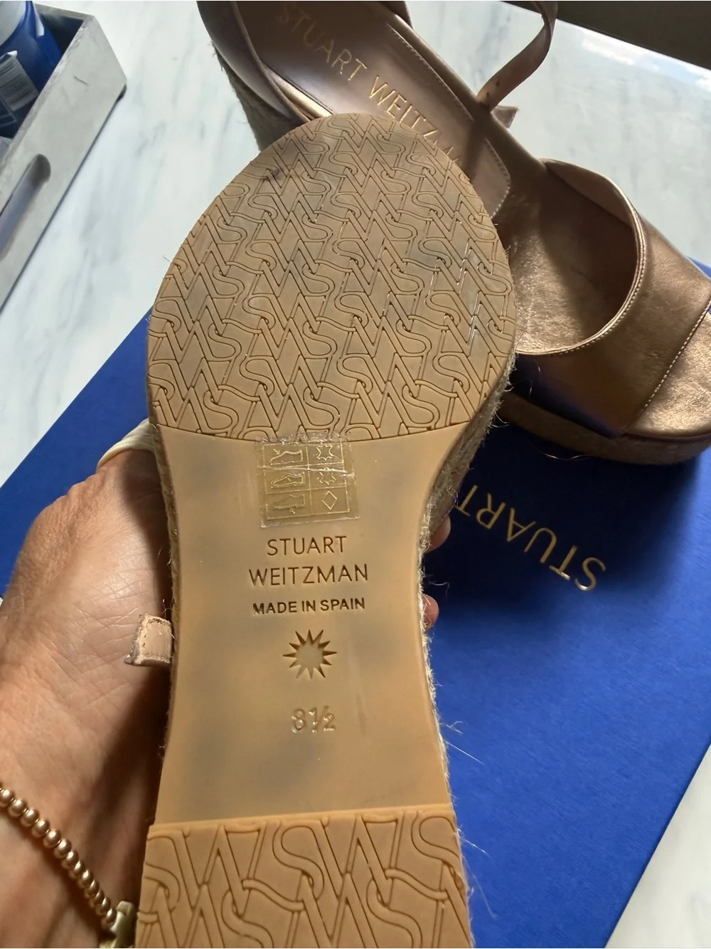 Stuart Weitzman Gold Nudistcurve Esparadille sandal- size 8.5 (worn twice) - Picture 2 of 3